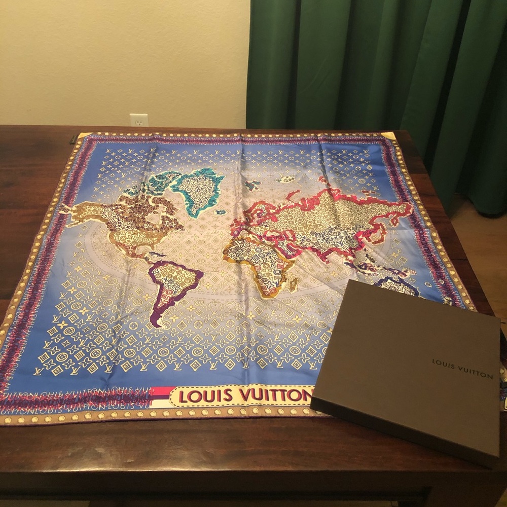 EUC Louis Vuitton World Scarf - blue